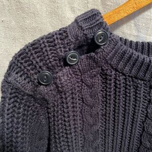 L.L.Bean vintage cable knit navy sweater. Size XL. Button accents on shoulder.